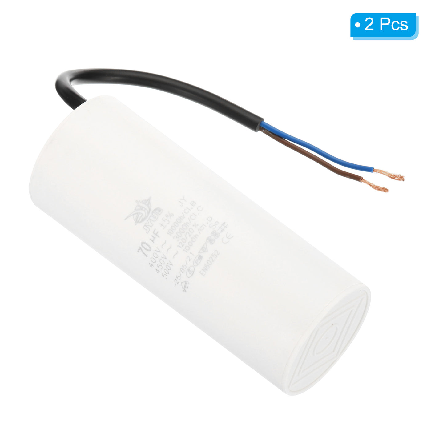 Harfington CBB60 70uf Running Capacitor,2Pcs AC 450V 2 Wires 50/60Hz Cylinder 125x48mm