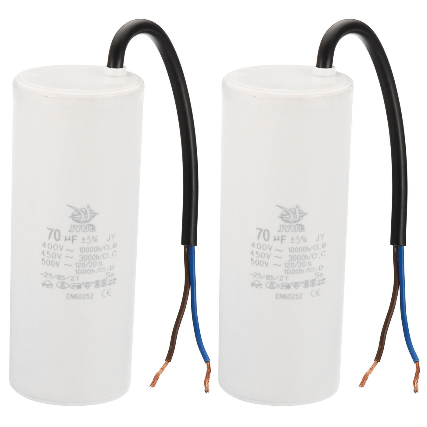 Harfington CBB60 70uf Running Capacitor,2Pcs AC 450V 2 Wires 50/60Hz Cylinder 125x48mm