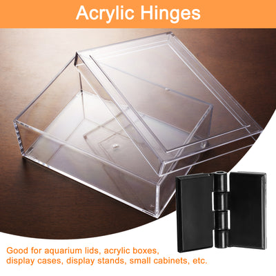 Harfington Uxcell 10Pcs 1x1.34 Inch Acrylic Hinges Mini Hardware Folding Hinge for Box Black