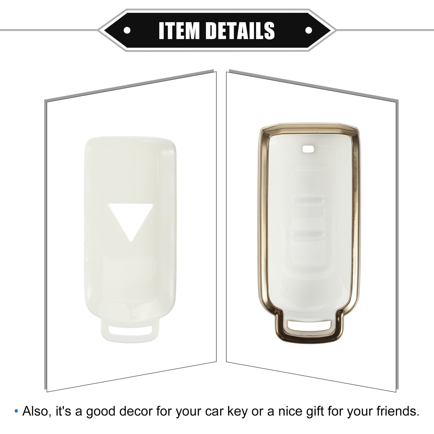 VekAuto Key Fob Cover Kit Compatible for Mitsubishi Outlander, 3 Button Gold Tone Edge Fashion Soft TPU White Remote Keyless Smart Key Fob Case Protection Shell with Keychain