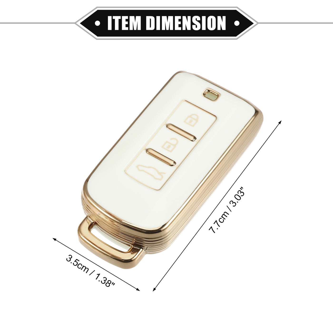 VekAuto Key Fob Cover Kit Compatible for Mitsubishi Outlander, 3 Button Gold Tone Edge Fashion Soft TPU White Remote Keyless Smart Key Fob Case Protection Shell with Keychain