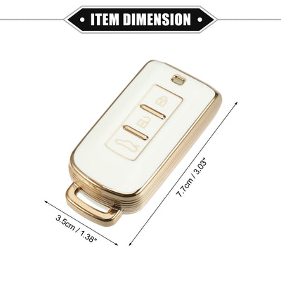 Harfington Key Fob Cover Kit Compatible for Mitsubishi Outlander, 3 Button Gold Tone Edge Fashion Soft TPU White Remote Keyless Smart Key Fob Case Protection Shell with Keychain