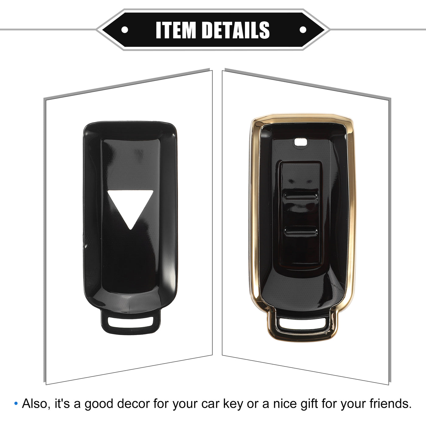 VekAuto Key Fob Cover Kit Compatible for Mitsubishi Outlander, 3 Button Gold Tone Edge Fashion Soft TPU Black Remote Keyless Smart Key Fob Case Protection Shell with Keychain