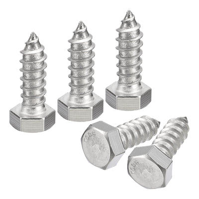 Harfington Uxcell Hex Head Lag Screws Bolts, 5pcs 1/2" x 1-1/2" 304 Stainless Steel Wood Screws