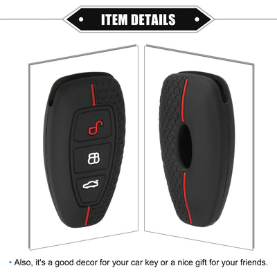 Harfington Key Fob Cover Compatible for Ford, 3 Button Car Key Soft Silicone Black Cover Red Line Remote Keyless Smart Key Fob Case Protection