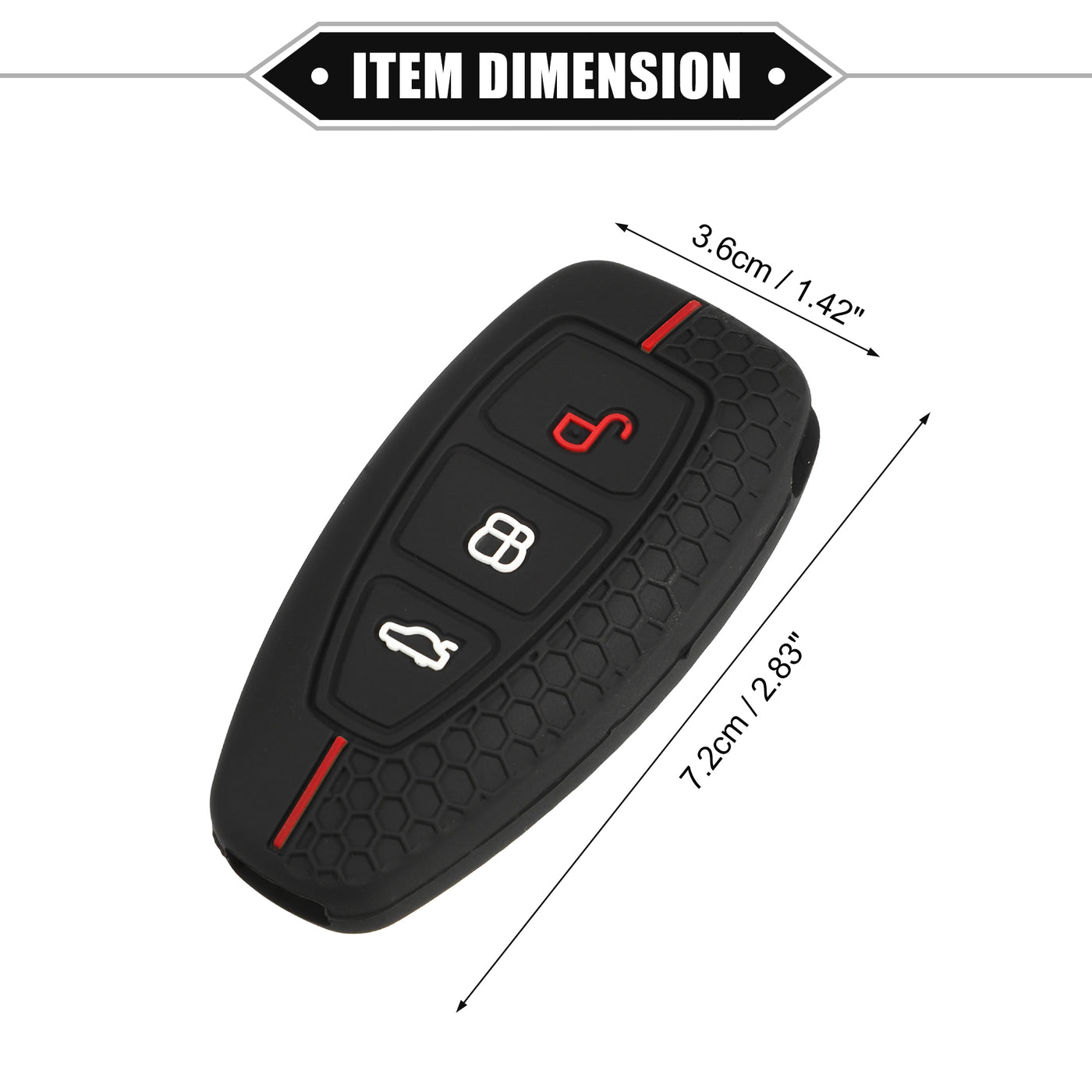 VekAuto Key Fob Cover Compatible for Ford, 3 Button Car Key Soft Silicone Black Cover Red Line Remote Keyless Smart Key Fob Case Protection