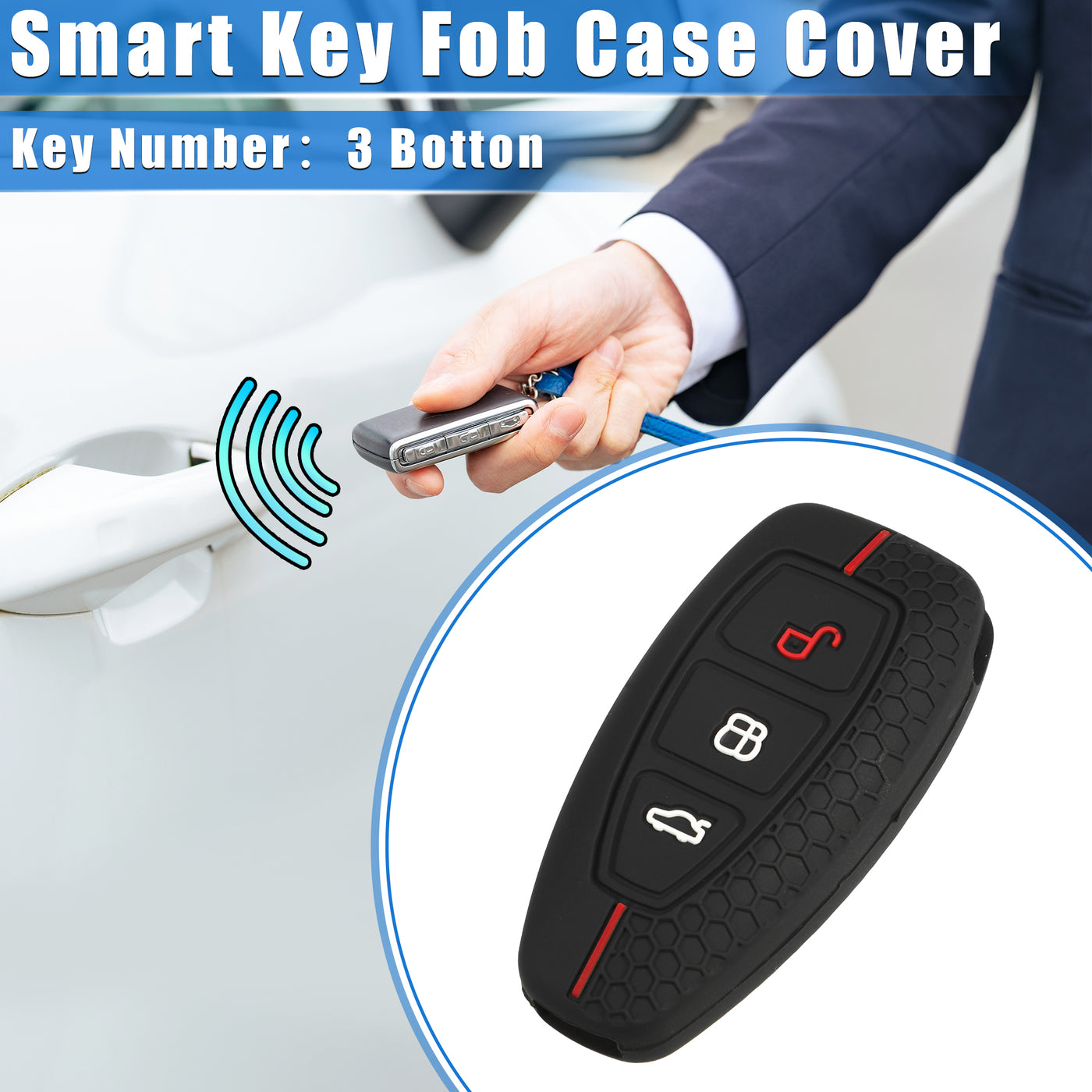 VekAuto Key Fob Cover Compatible for Ford, 3 Button Car Key Soft Silicone Black Cover Red Line Remote Keyless Smart Key Fob Case Protection