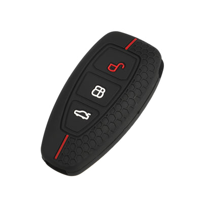 Harfington Key Fob Cover Compatible for Ford, 3 Button Car Key Soft Silicone Black Cover Red Line Remote Keyless Smart Key Fob Case Protection