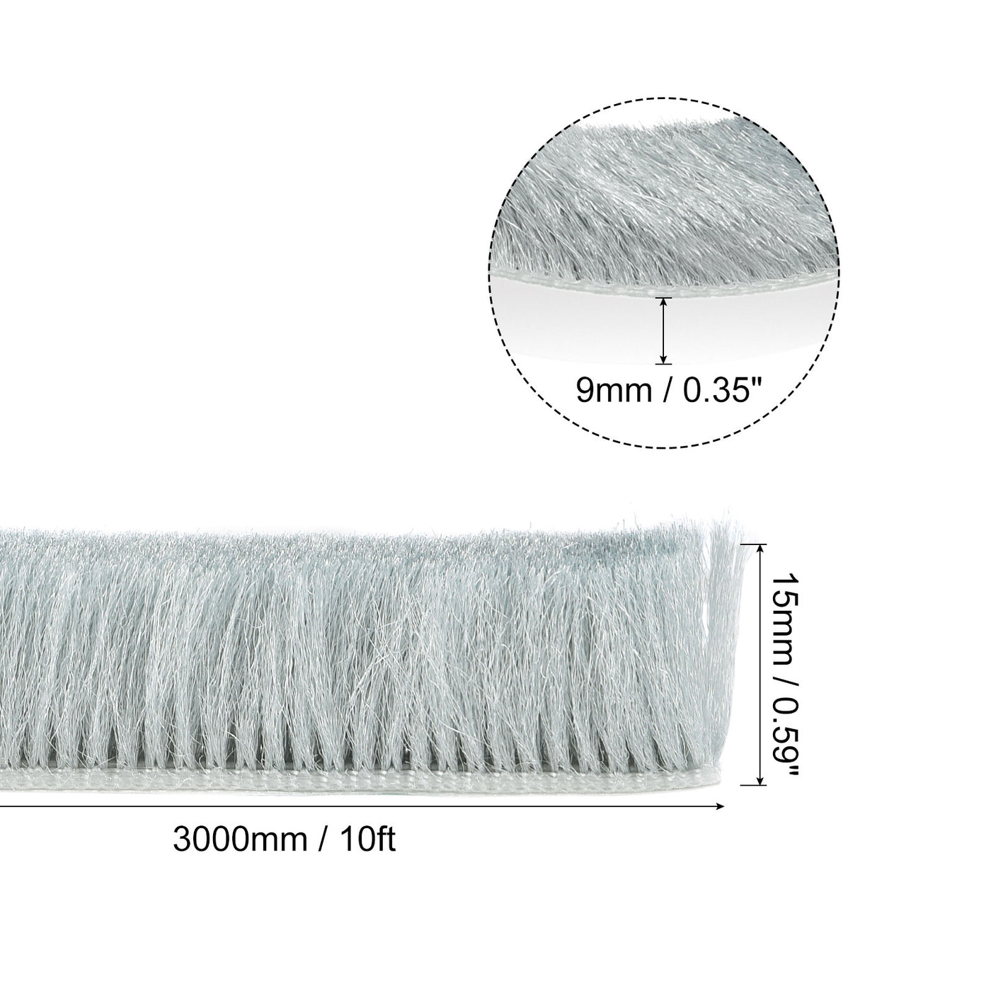 uxcell Uxcell Weather Stripping Brush, 10ft L x 0.35" W x 0.6" H Self-Adhesive Seal Weatherstrip Sweep Brush Gray for Door Window