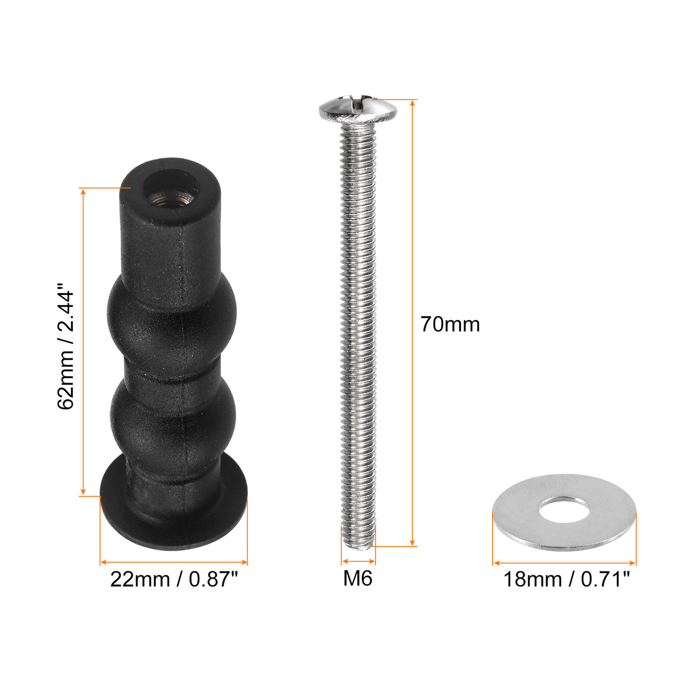 uxcell Uxcell 2 Set M6 Expanding Rubber Bolt Top Nuts Set(Washer Dia: 18mm/0.71")