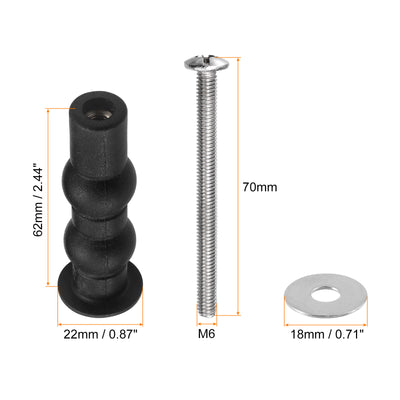 Harfington Uxcell 2 Set M6 Expanding Rubber Bolt Top Nuts Set(Washer Dia: 18mm/0.71")