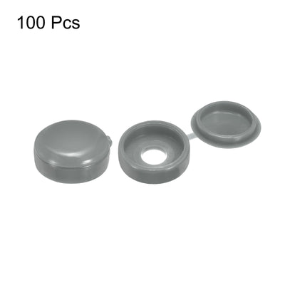 Harfington Uxcell 100Pcs 5mm Hinged Screw Cover Caps Plastic Fold Screw Snap Covers, Gray