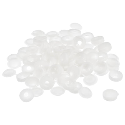 Harfington Uxcell 150Pcs 4mm Hinged Screw Cover Caps Plastic Fold Screw Snap Covers, White