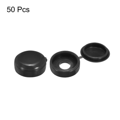 Harfington Uxcell 50Pcs 4mm Hinged Screw Cover Caps Plastic Fold Screw Snap Covers, Black