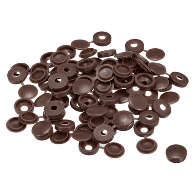 Harfington Uxcell 150Pcs 4mm Hinged Screw Cover Caps Plastic Fold Screw Snap Covers, Dark Brown