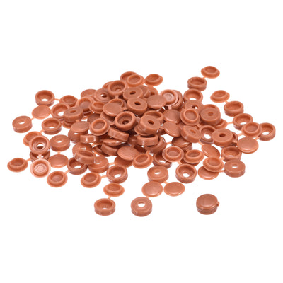 Harfington Uxcell 100Pcs 3mm Hinged Screw Cover Caps Plastic Fold Screw Snap Covers, Red Brown