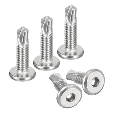 Harfington Uxcell Hex Socket Self Tapping Screws, 1/4 x 1" 410 Stainless Steel Sheet Metal Flat Head Drilling Screw 100pcs, Silver