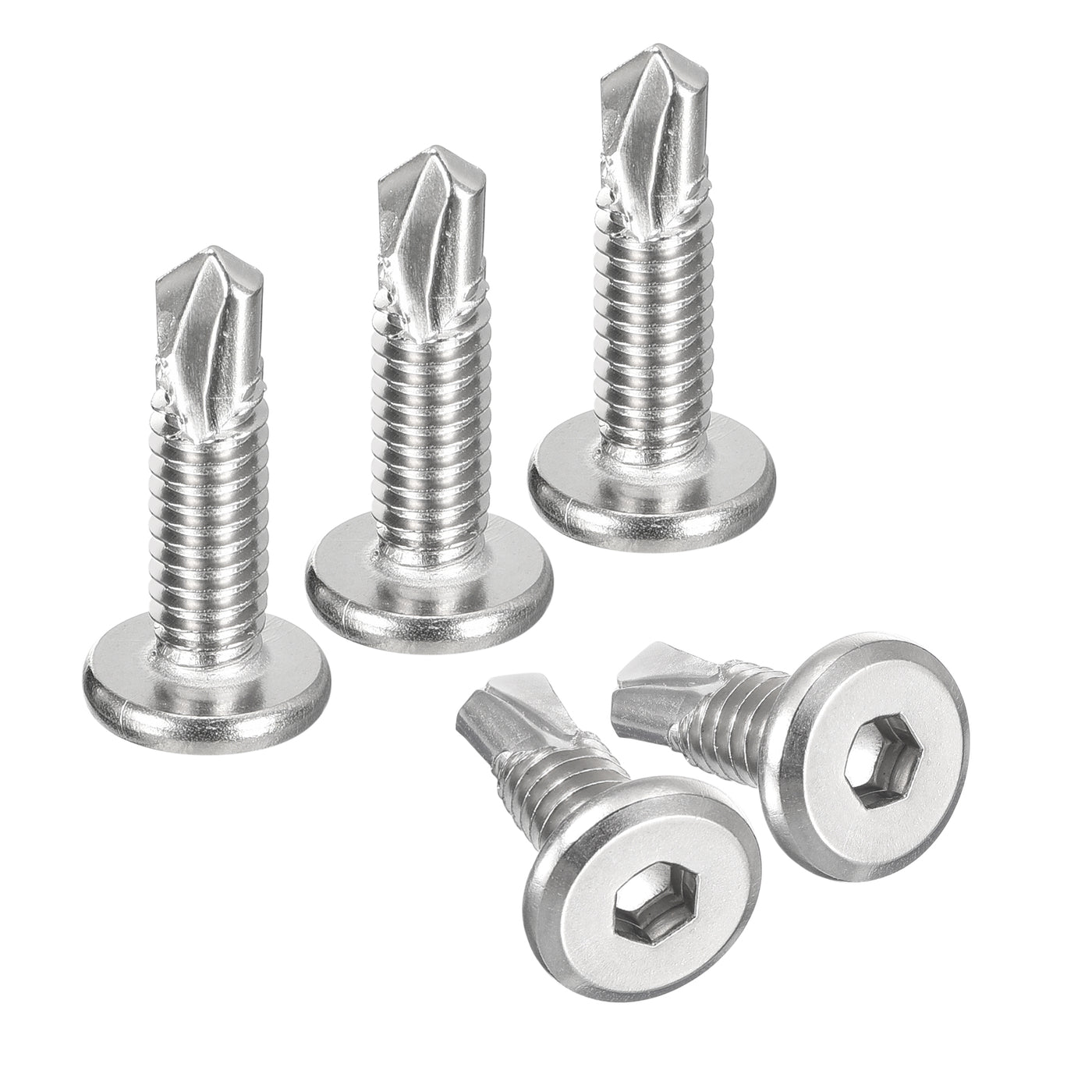 uxcell Uxcell Hex Socket Self Tapping Screws, 1/4 x 1" 410 Stainless Steel Sheet Metal Flat Head Drilling Screw 100pcs, Silver