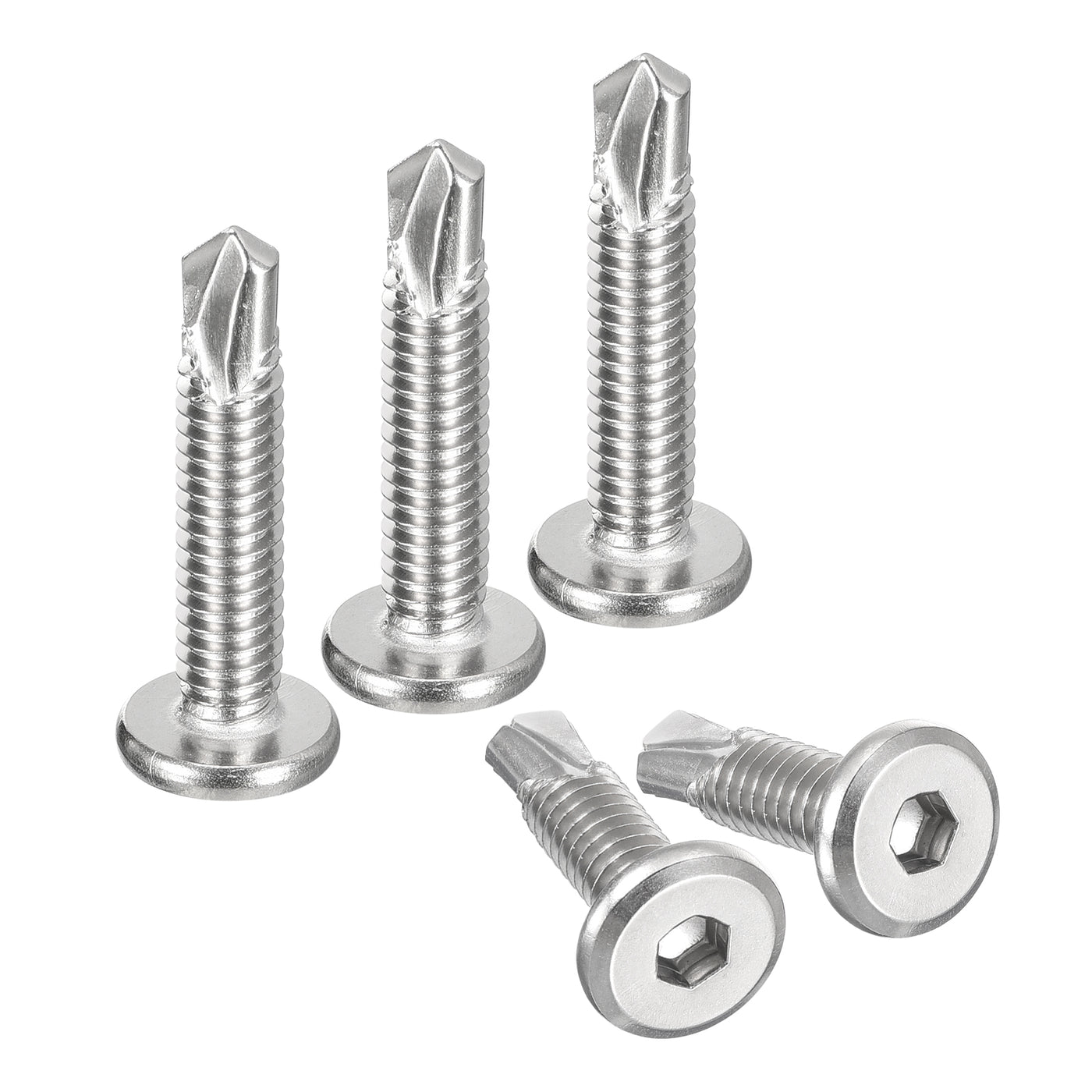 uxcell Uxcell Hex Socket Self Tapping Screws, 1/4 x 1-1/4" 410 Stainless Steel Sheet Metal Flat Head Drilling Screw 100pcs, Silver