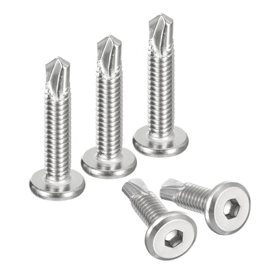 Harfington Uxcell Hex Socket Self Tapping Screws, 1/4 x 1-1/4" 410 Stainless Steel Sheet Metal Flat Head Drilling Screw 100pcs, Silver