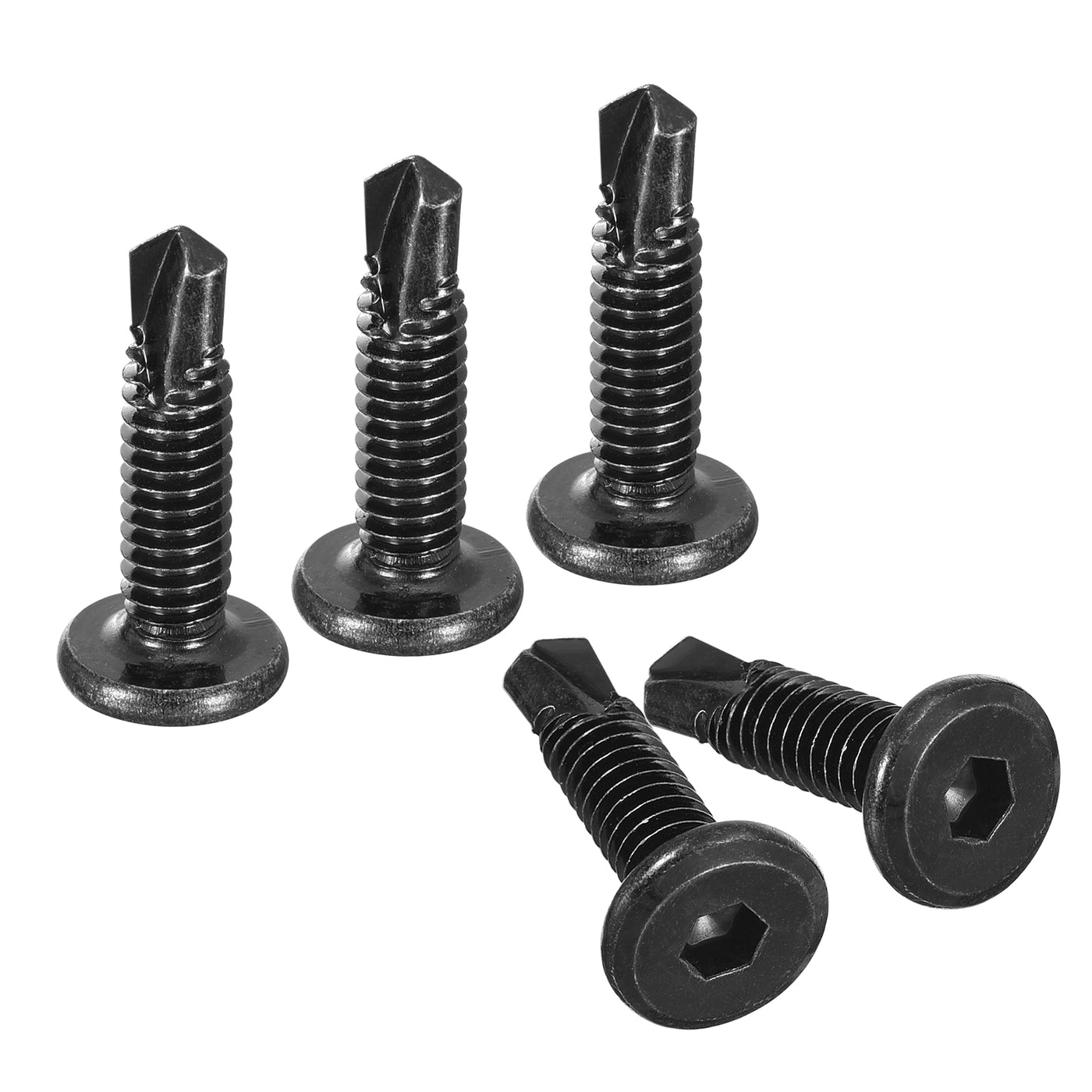 uxcell Uxcell Hex Socket Self Tapping Screws, 1/4 x 1" 410 Stainless Steel Sheet Metal Flat Head Drilling Screw 100pcs, Black