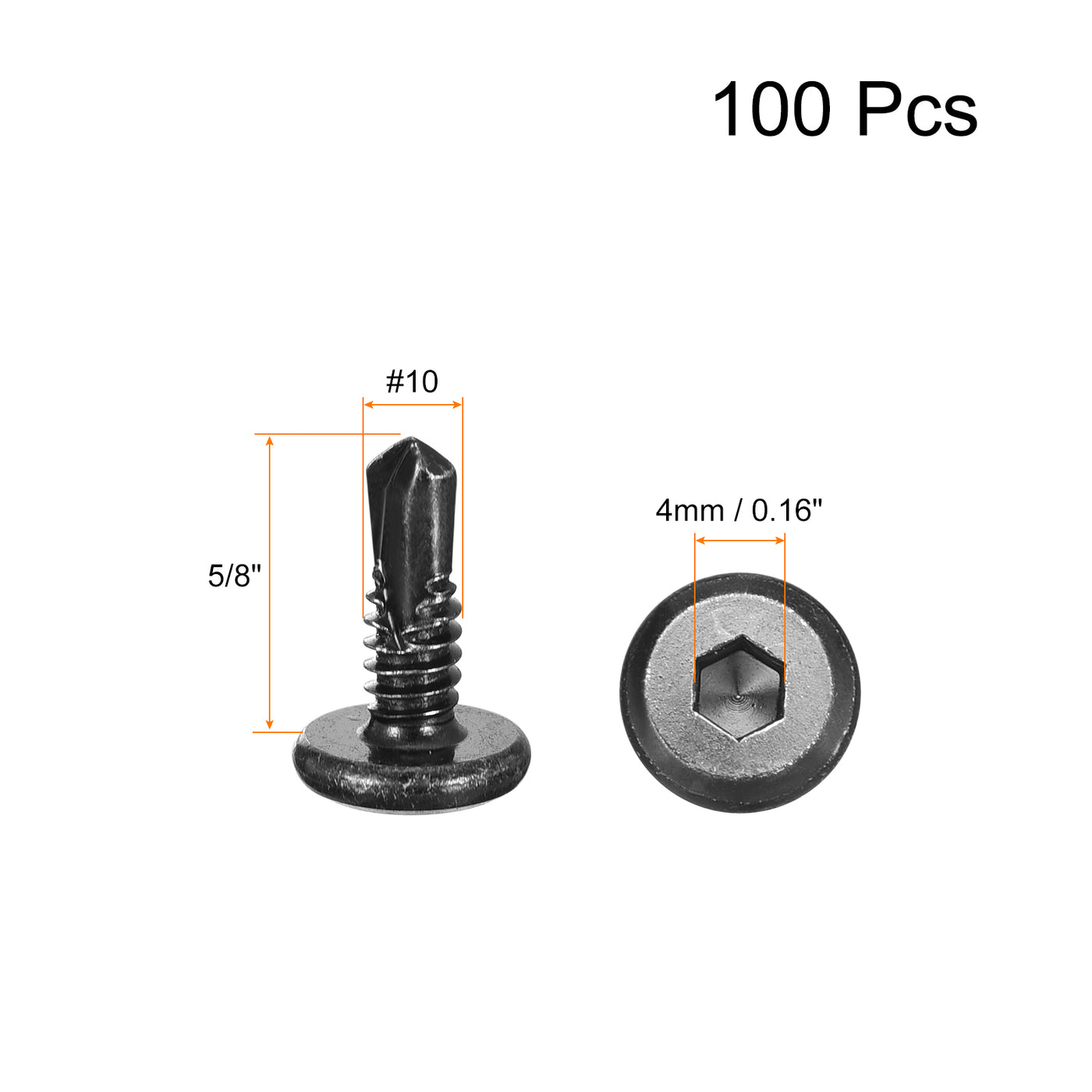 uxcell Uxcell Hex Socket Self Tapping Screws, #10 x 5/8" 410 Stainless Steel Sheet Metal Flat Head Drilling Screw 100pcs, Black