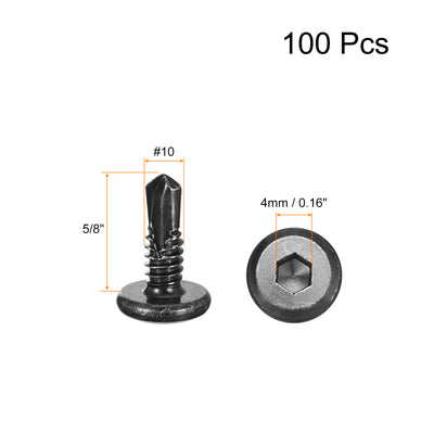 Harfington Uxcell Hex Socket Self Tapping Screws, #10 x 5/8" 410 Stainless Steel Sheet Metal Flat Head Drilling Screw 100pcs, Black