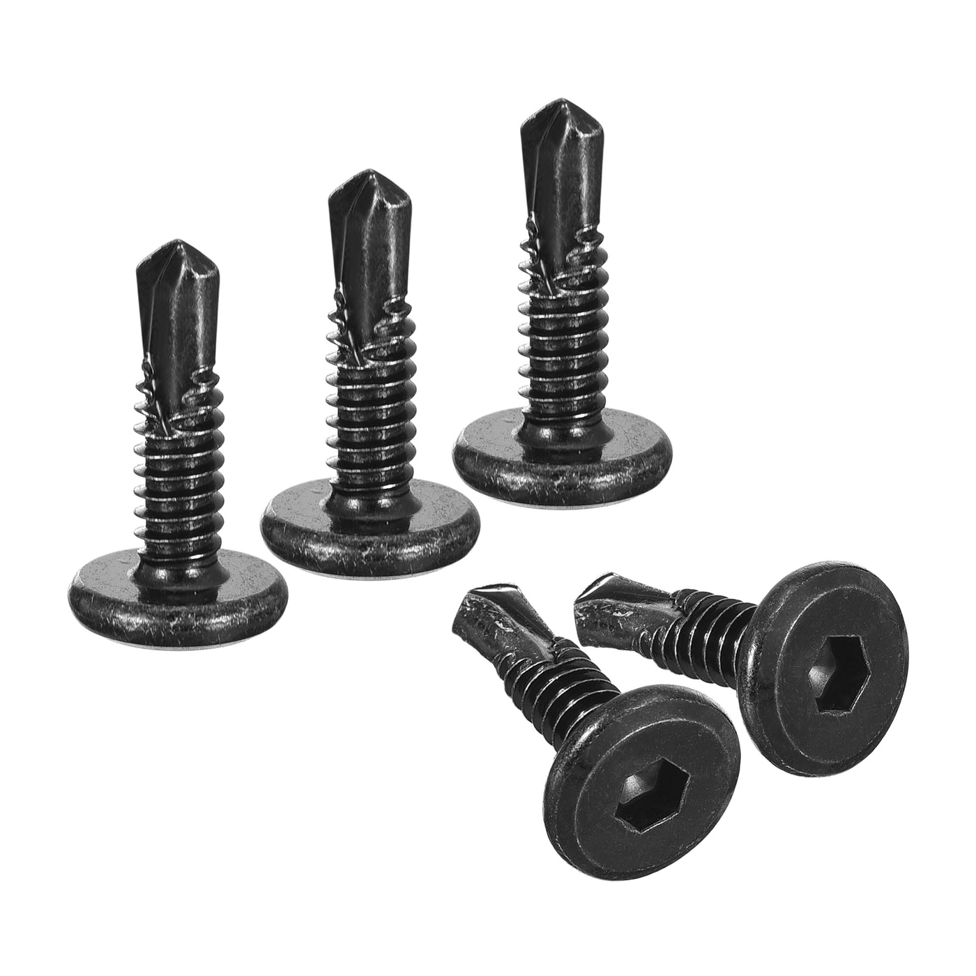 uxcell Uxcell Hex Socket Self Tapping Screws, #10 x 3/4" 410 Stainless Steel Sheet Metal Flat Head Drilling Screw 100pcs, Black