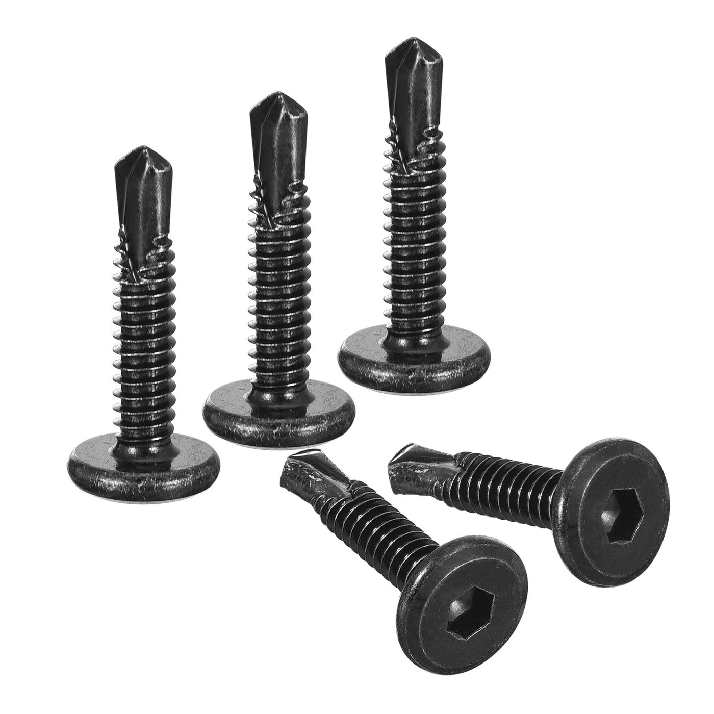 uxcell Uxcell Hex Socket Self Tapping Screws, #10 x 1" 410 Stainless Steel Sheet Metal Flat Head Drilling Screw 100pcs, Black