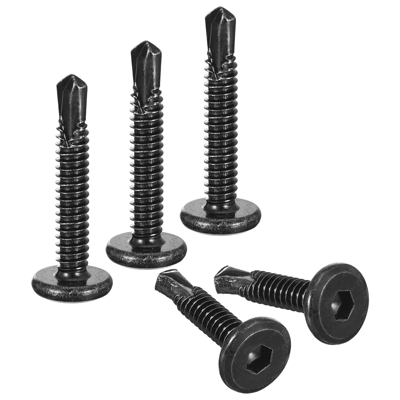 uxcell Uxcell Hex Socket Self Tapping Screws, #10 x 1-1/4" 410 Stainless Steel Sheet Metal Flat Head Drilling Screw 100pcs, Black