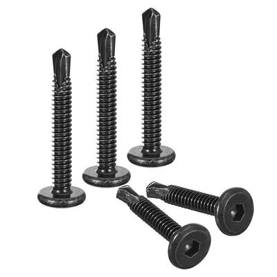 Harfington Uxcell Hex Socket Self Tapping Screws, #10 x 1-1/2" 410 Stainless Steel Sheet Metal Flat Head Drilling Screw 100pcs, Black