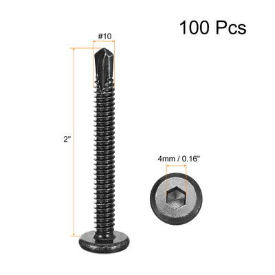 Harfington Uxcell Hex Socket Self Tapping Screws, #10 x 2" 410 Stainless Steel Sheet Metal Flat Head Drilling Screw 100pcs, Black