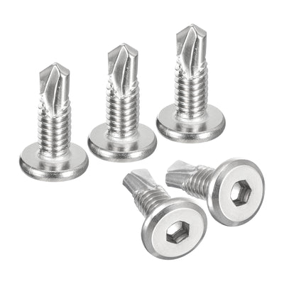 Harfington Uxcell Hex Socket Self Tapping Screws, 1/4 x 3/4" 410 Stainless Steel Sheet Metal Flat Head Drilling Screw 50pcs, Silver