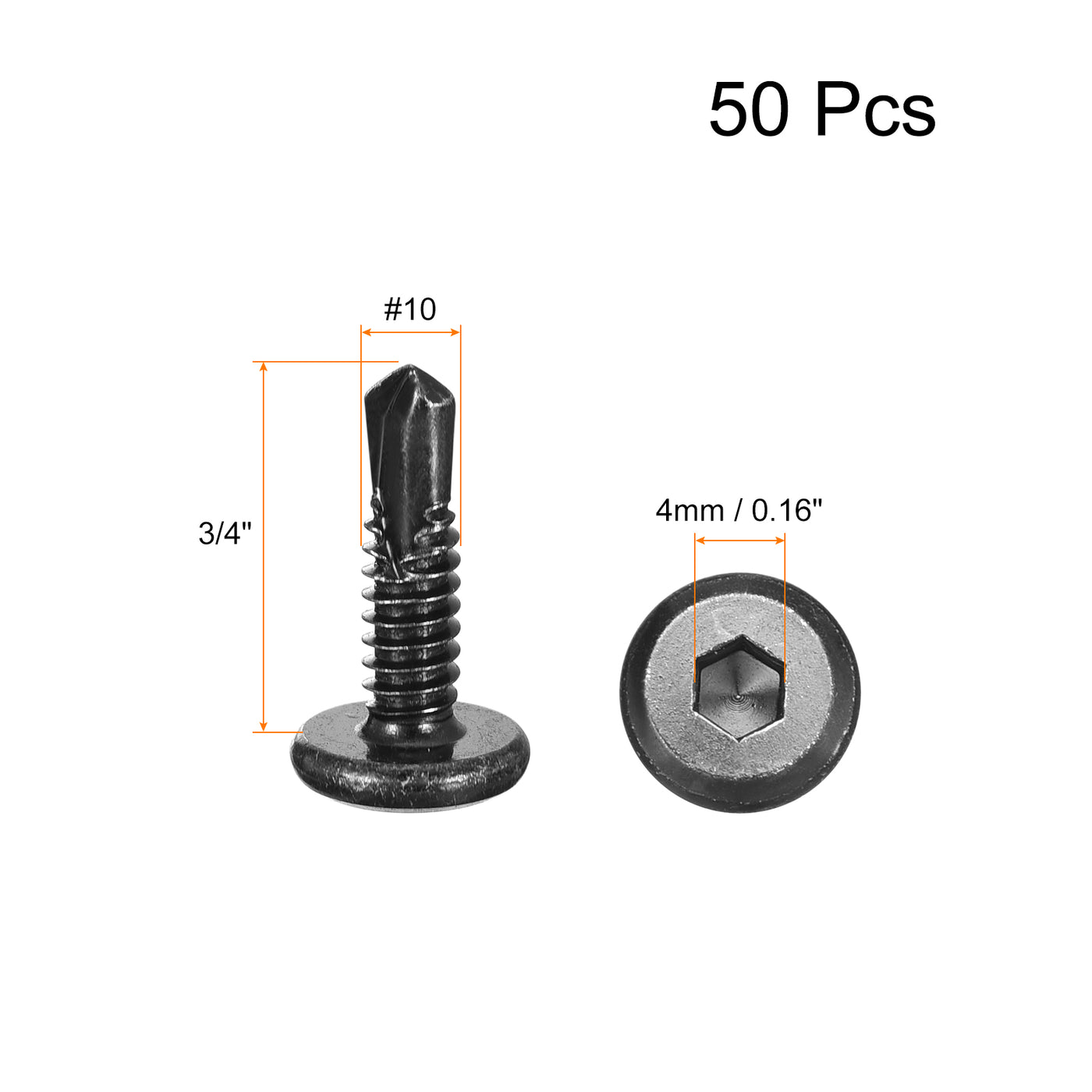 uxcell Uxcell Hex Socket Self Tapping Screws, #10 x 3/4" 410 Stainless Steel Sheet Metal Flat Head Drilling Screw 50pcs, Black