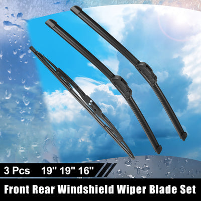 Harfington 19" 19" 16" Front Rear Windshield Wiper Blade Set Fit for Toyota Sequoia - Pack of 3 Black