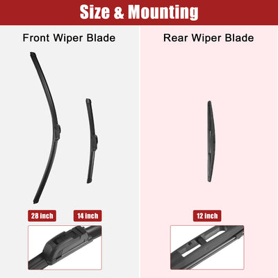 Harfington 28" 14" 12" Front Rear Windshield Wiper Blade Set Fit for Nissan Versa Note - Pack of 3 Black
