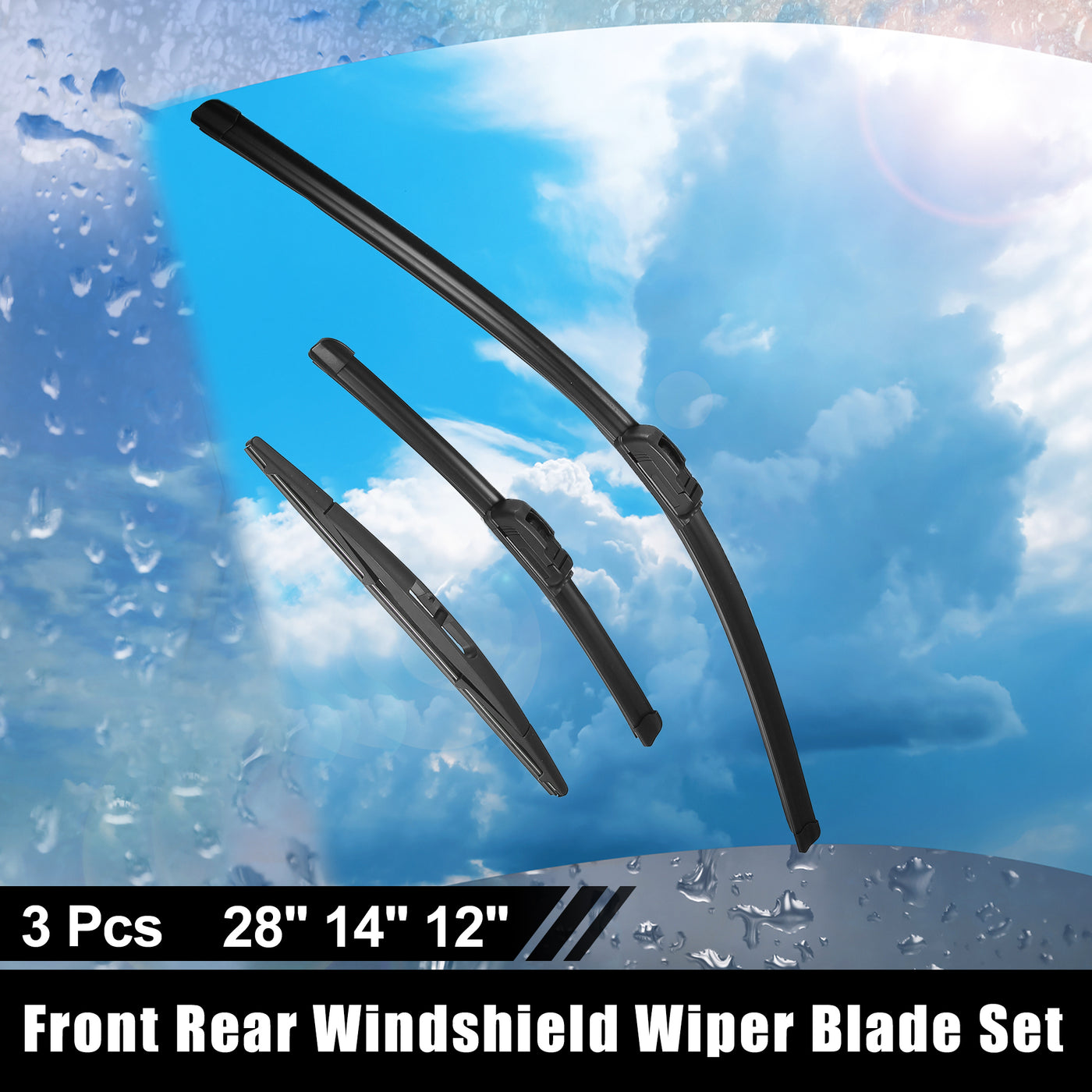 ACROPIX 28" 14" 12" Front Rear Windshield Wiper Blade Set Fit for Nissan Versa Note - Pack of 3 Black