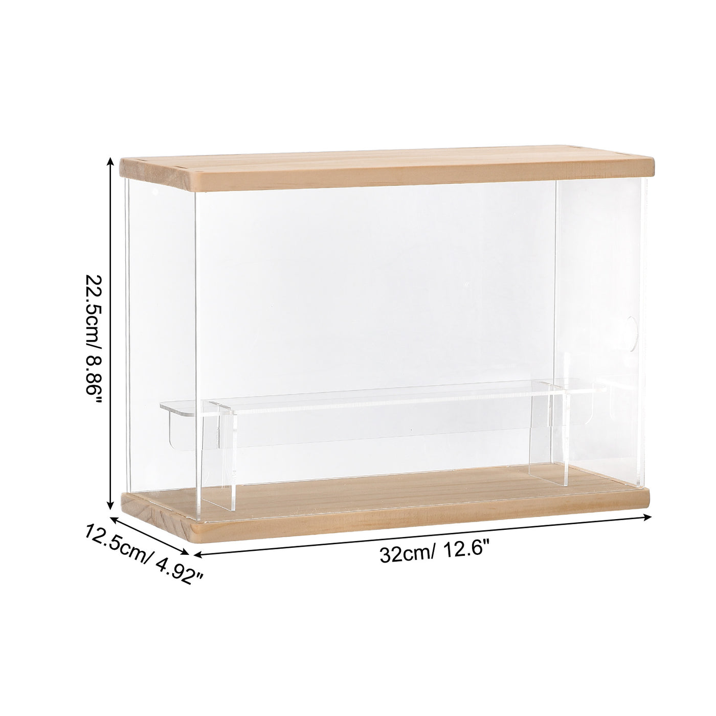 Harfington Clear Acrylic Display Case with LED Light 1 Tier Dustproof Assemble Cube Display Boxes Stand for Collectibles, Action Figures (12.6x4.92x8.86)Wood