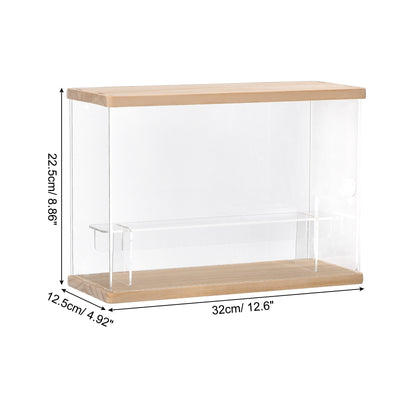 Harfington Clear Acrylic Display Case with LED Light 1 Tier Dustproof Assemble Cube Display Boxes Stand for Collectibles, Action Figures (12.6x4.92x8.86)Wood