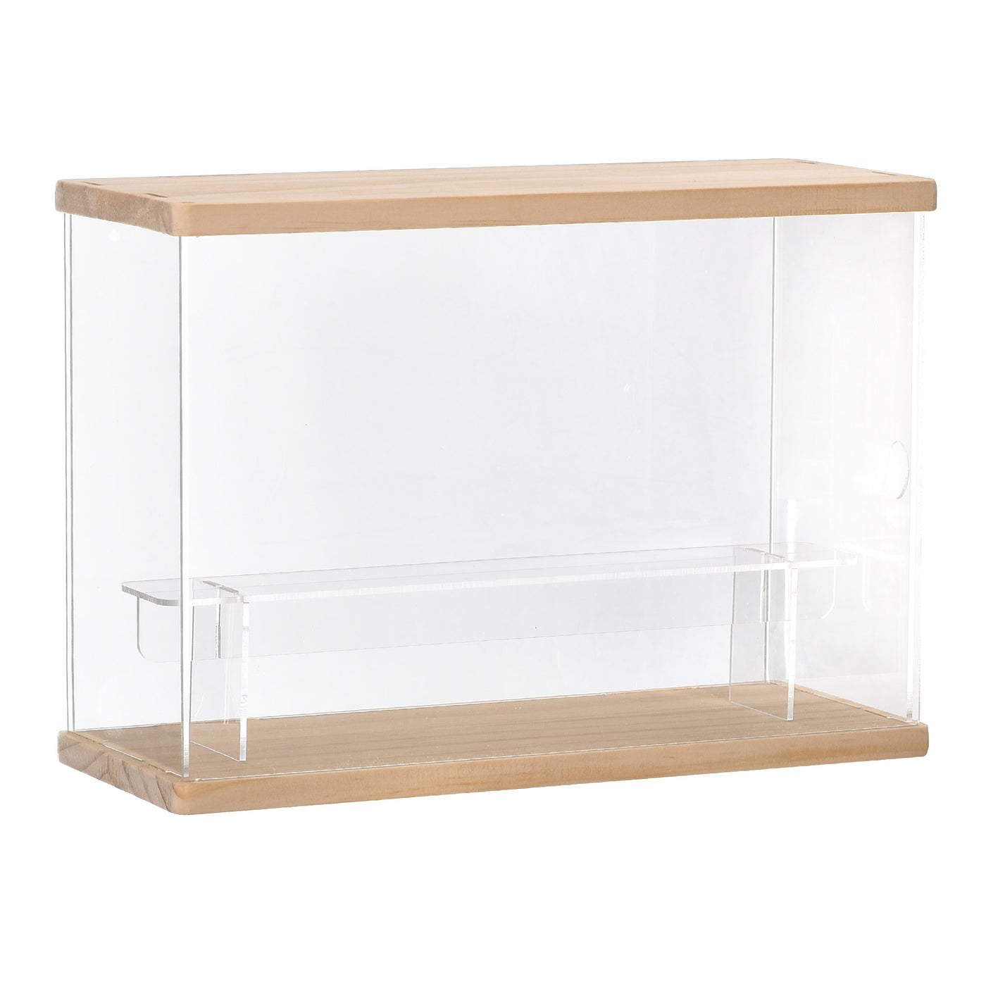 Harfington Clear Acrylic Display Case with LED Light 1 Tier Dustproof Assemble Cube Display Boxes Stand for Collectibles, Action Figures (12.6x4.92x8.86)Wood