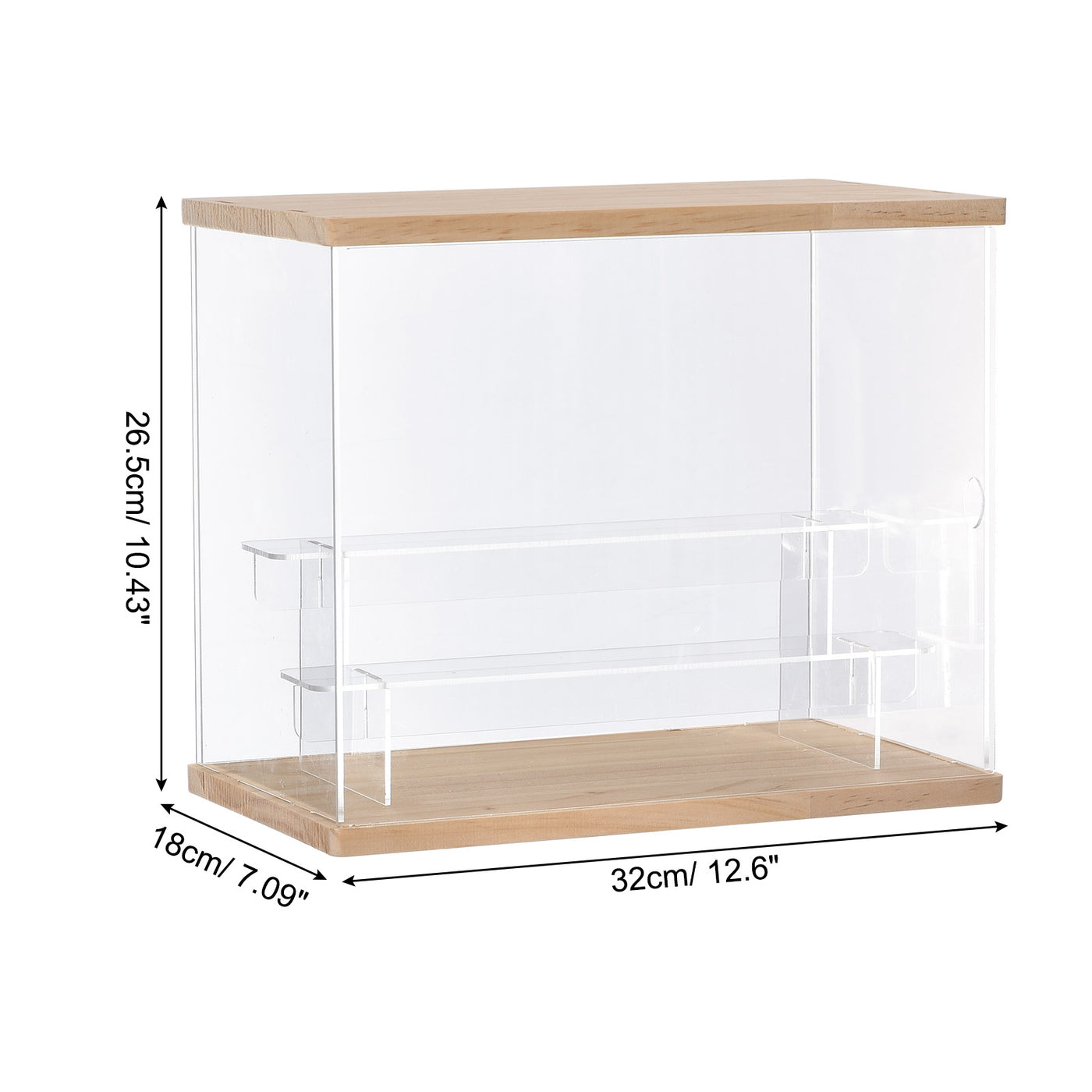 Harfington Clear Acrylic Display Case with LED Light 2 Tier Dustproof Assemble Cube Display Boxes Stand for Collectibles, Action Figures (12.6x7.09x10.43)Wood