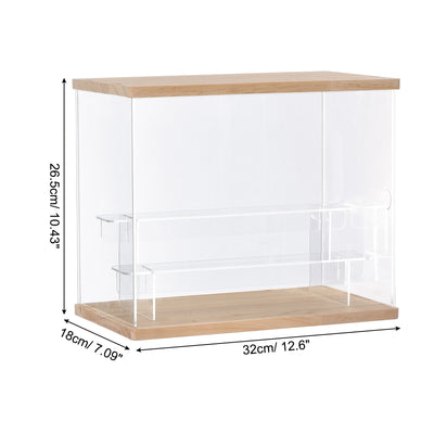 Harfington Clear Acrylic Display Case with LED Light 2 Tier Dustproof Assemble Cube Display Boxes Stand for Collectibles, Action Figures (12.6x7.09x10.43)Wood