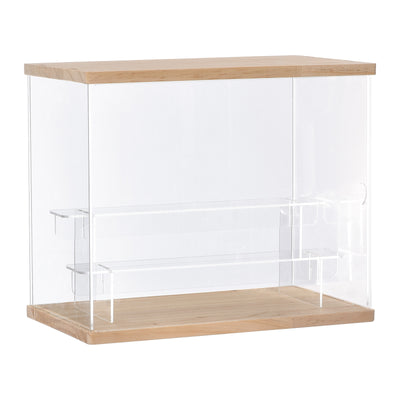 Harfington Clear Acrylic Display Case with LED Light 2 Tier Dustproof Assemble Cube Display Boxes Stand for Collectibles, Action Figures (12.6x7.09x10.43)Wood