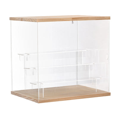 Harfington Clear Acrylic Display Case with LED Light 3 Tier Dustproof Assemble Cube Display Boxes Stand for Collectibles, Action Figures (12.6x9.45x11.81)Wood