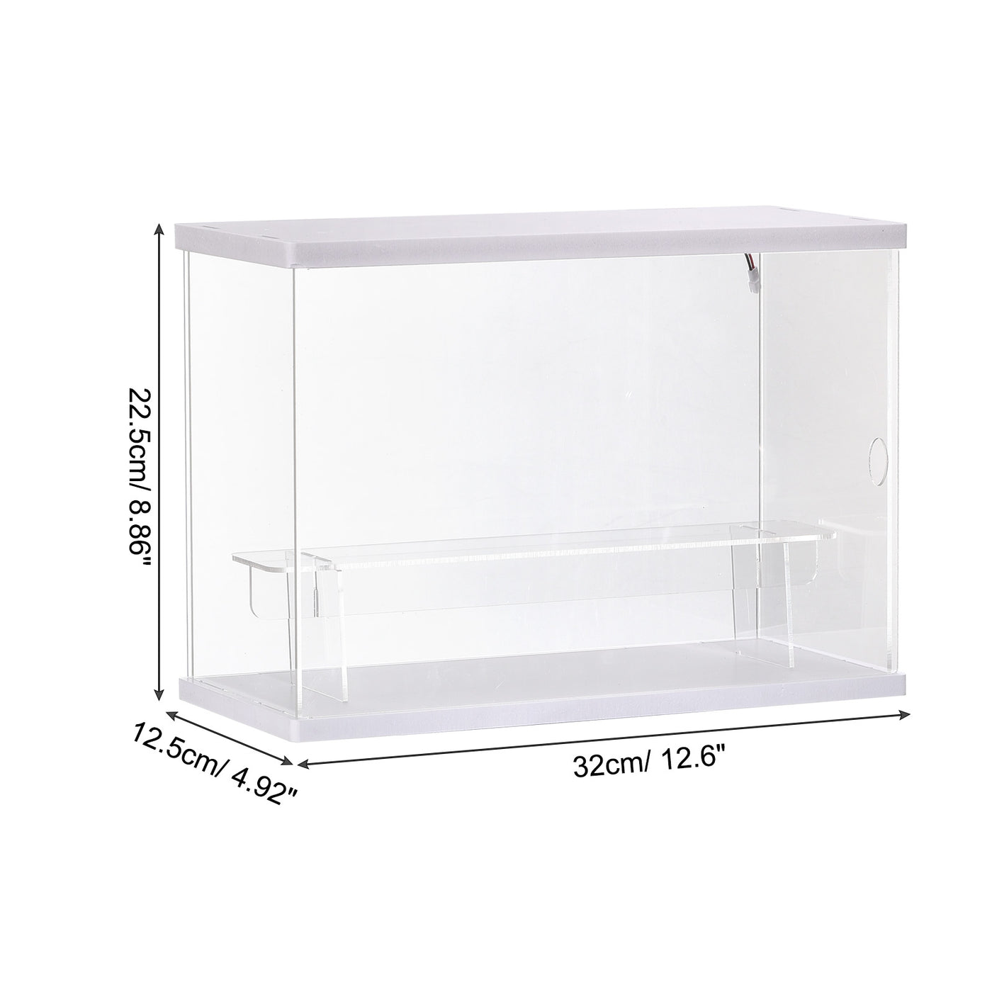 Harfington Clear Acrylic Display Case with LED Light 1 Tier Dustproof Assemble Cube Display Boxes Stand for Collectibles, Action Figures (12.6x4.92x8.86)White