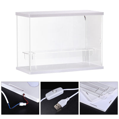 Harfington Clear Acrylic Display Case with LED Light 1 Tier Dustproof Assemble Cube Display Boxes Stand for Collectibles, Action Figures (12.6x4.92x8.86)White