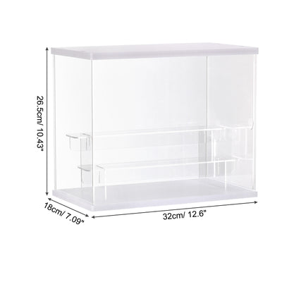 Harfington Clear Acrylic Display Case with LED Light 2 Tier Dustproof Assemble Cube Display Boxes Stand for Collectibles, Action Figures (12.6x7.09x10.43)White