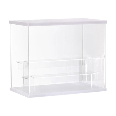 Harfington Clear Acrylic Display Case with LED Light 2 Tier Dustproof Assemble Cube Display Boxes Stand for Collectibles, Action Figures (12.6x7.09x10.43)White