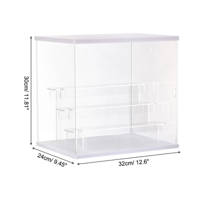 Harfington Clear Acrylic Display Case with LED Light 3 Tier Dustproof Assemble Cube Display Boxes Stand for Collectibles, Action Figures (12.6x9.45x11.81)White