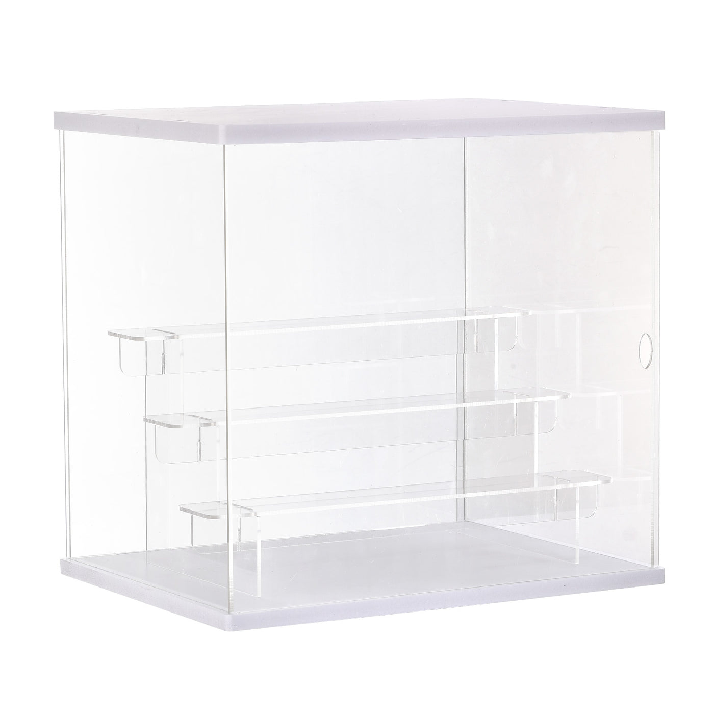 Harfington Clear Acrylic Display Case with LED Light 3 Tier Dustproof Assemble Cube Display Boxes Stand for Collectibles, Action Figures (12.6x9.45x11.81)White